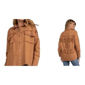 ELAN Women's Rock & Roll Shacket Oversized Brown Jacket Shirt New With Tags